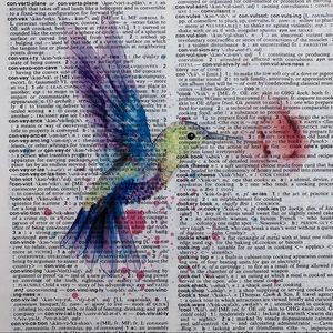 Dictionary Art Print, Hummingbird, Vintage Art Print, Dictionary Print